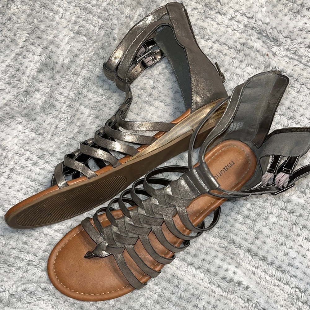 Maurices Gray Gladiator Sandals with Metallic Straps